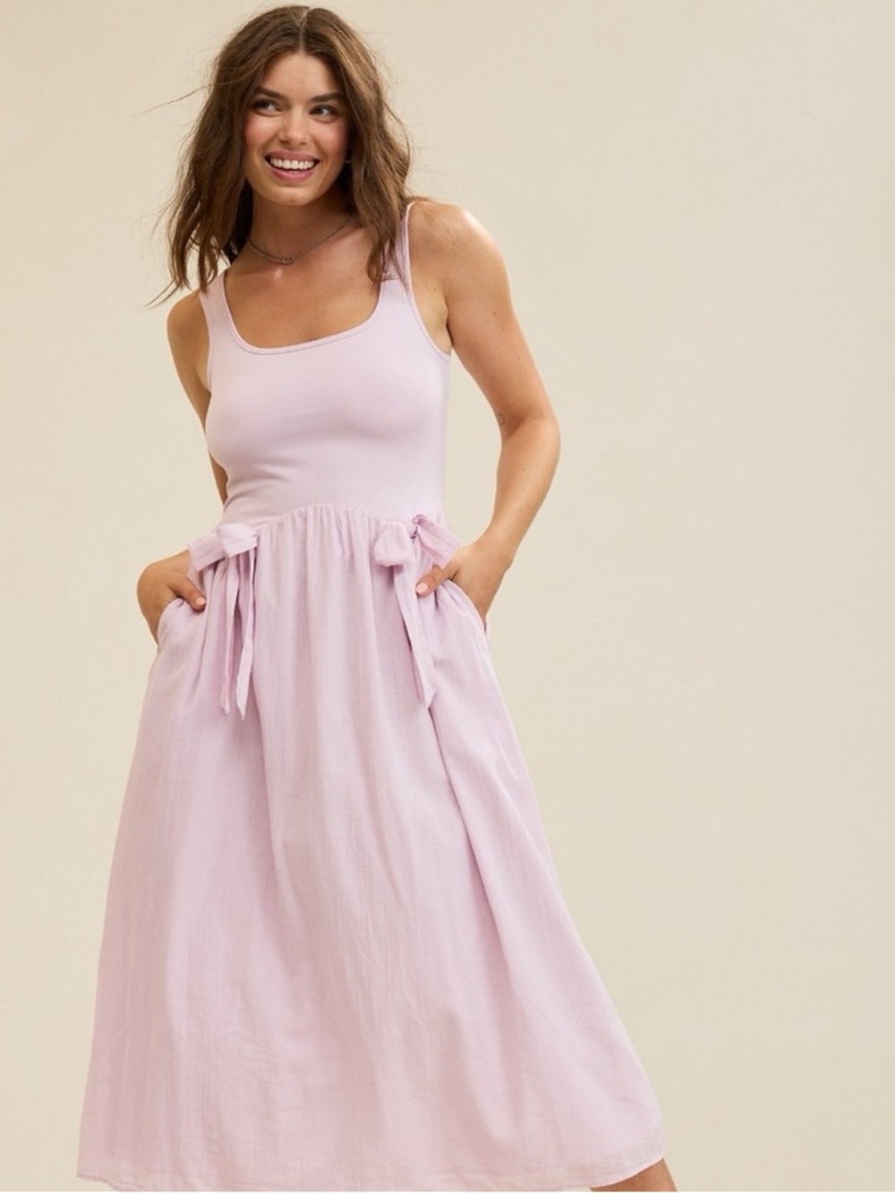 Aerie Boho Women’s Pink Sleeveless Midi Dress with Tie Waist